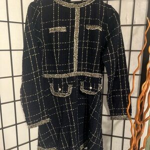 SHEIN Black and White Plaid Tweed Blazer